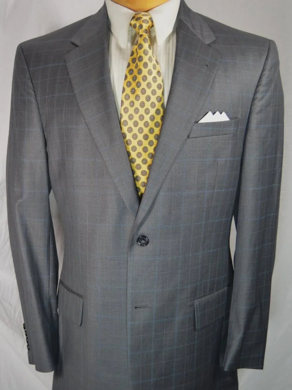 Jos A Bank Signature SHARKSKIN Gray Blue Check Plaid Suit Mens 40 L 34 x 32 WOOL